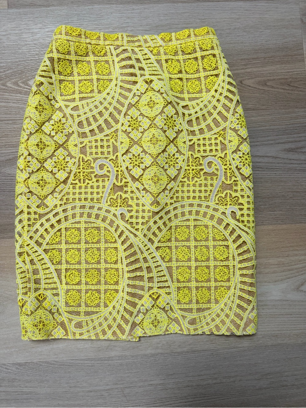 Alexis Yellow Lace-Overlay Pencil Skirt